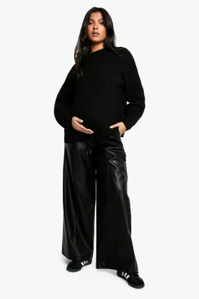 Maternity Elasticated Waist Pu Wide Leg Sweatpant