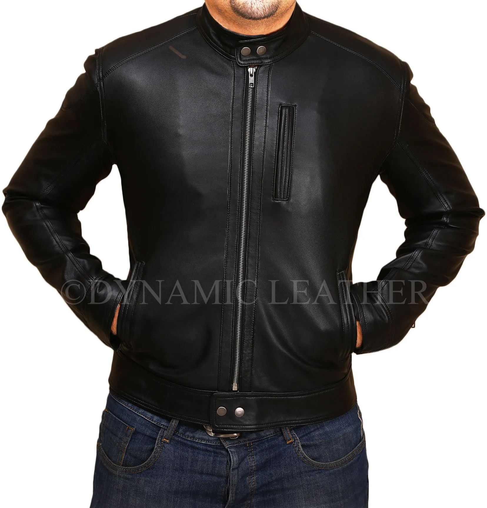 Men's Biker Hunt Black Sheepskin Leather Jacket