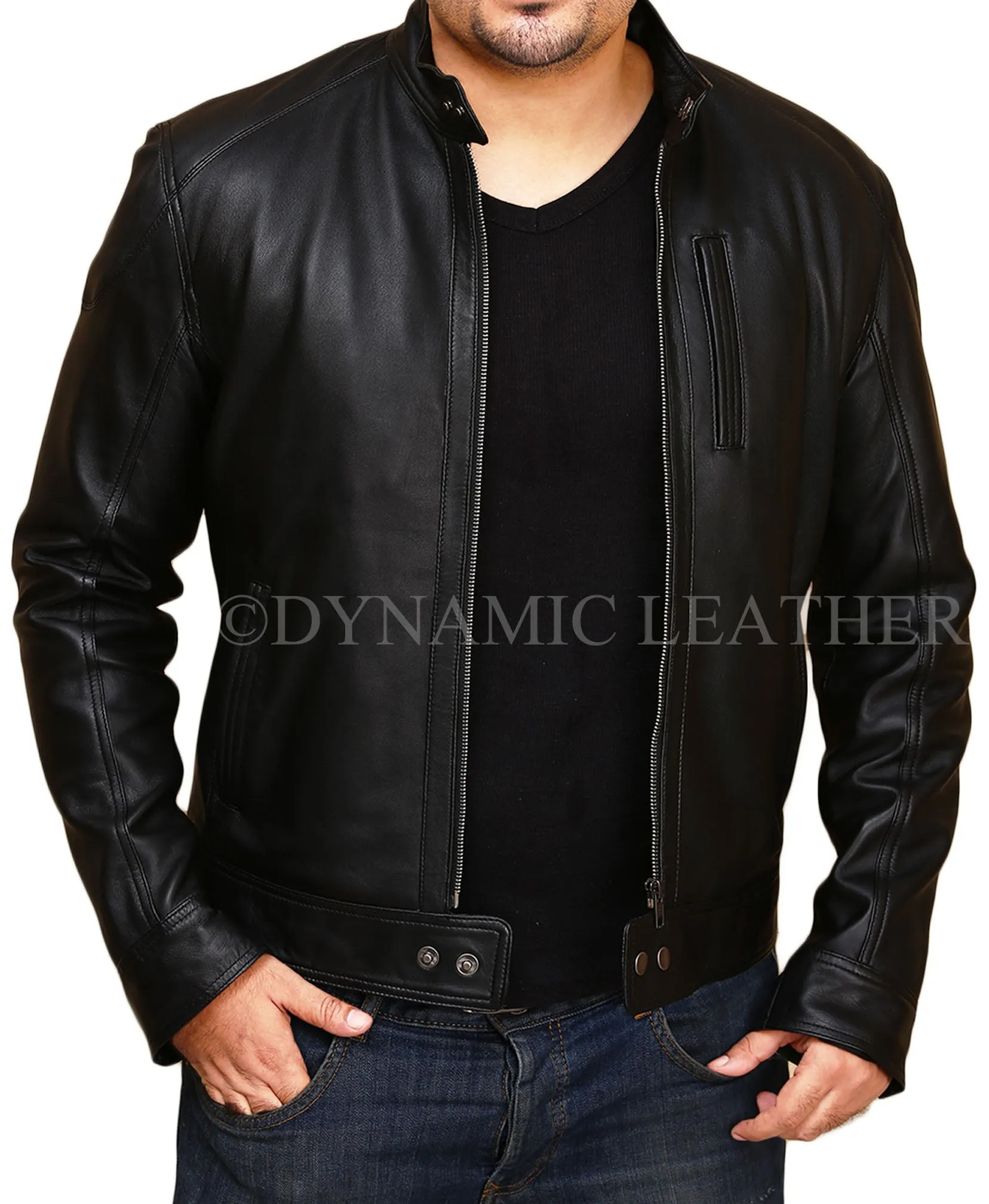 Men's Biker Hunt Black Sheepskin Leather Jacket