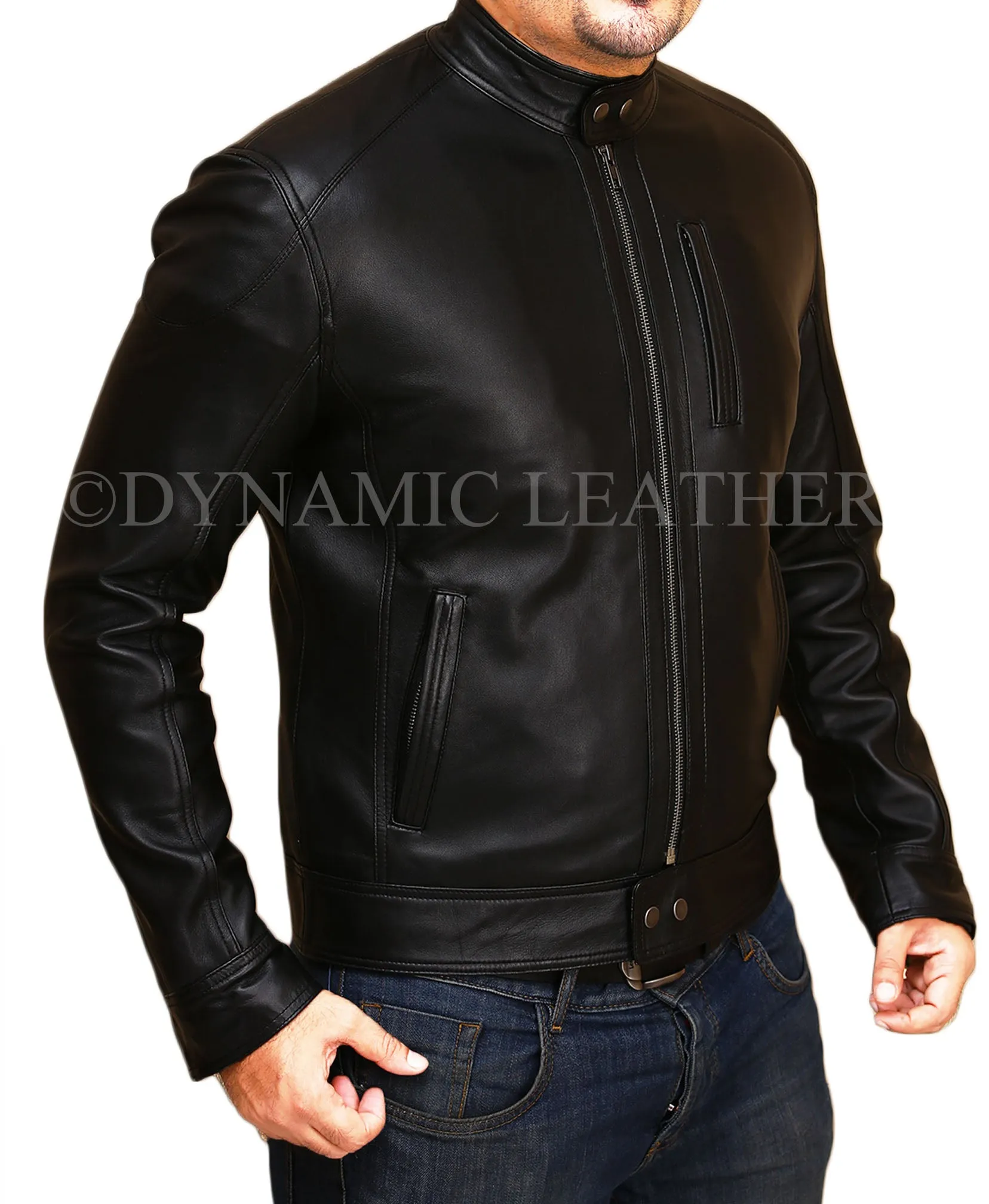 Men's Biker Hunt Black Sheepskin Leather Jacket