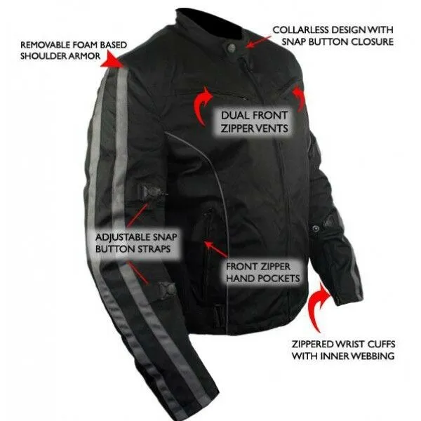 Mens Black and Grey Fabric Textile Armoured Motorcycle Jacket