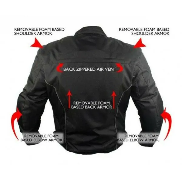 Mens Black and Grey Fabric Textile Armoured Motorcycle Jacket