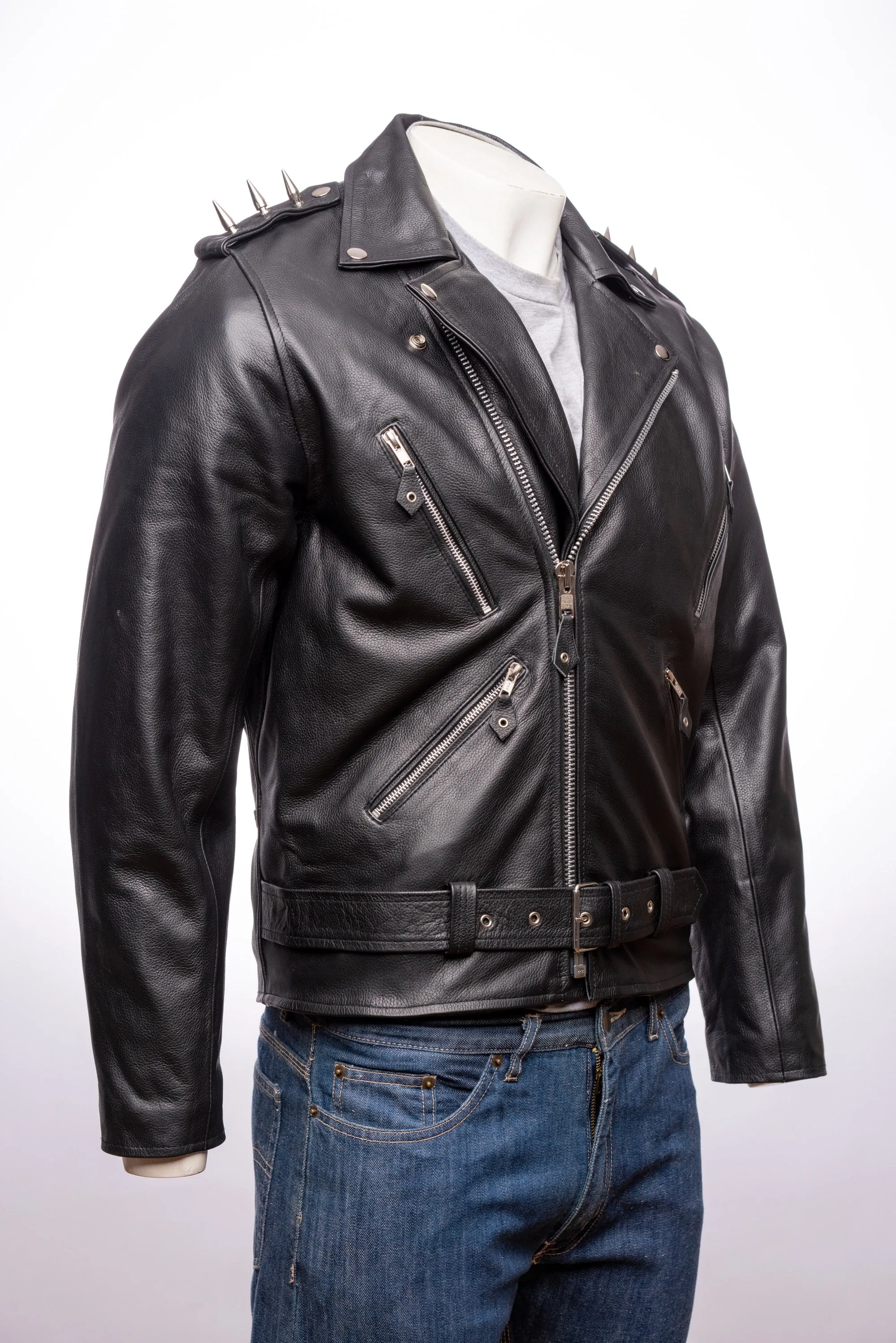 Men's Cow Hide Brando Style Jacket With Spike Detail: Sidney