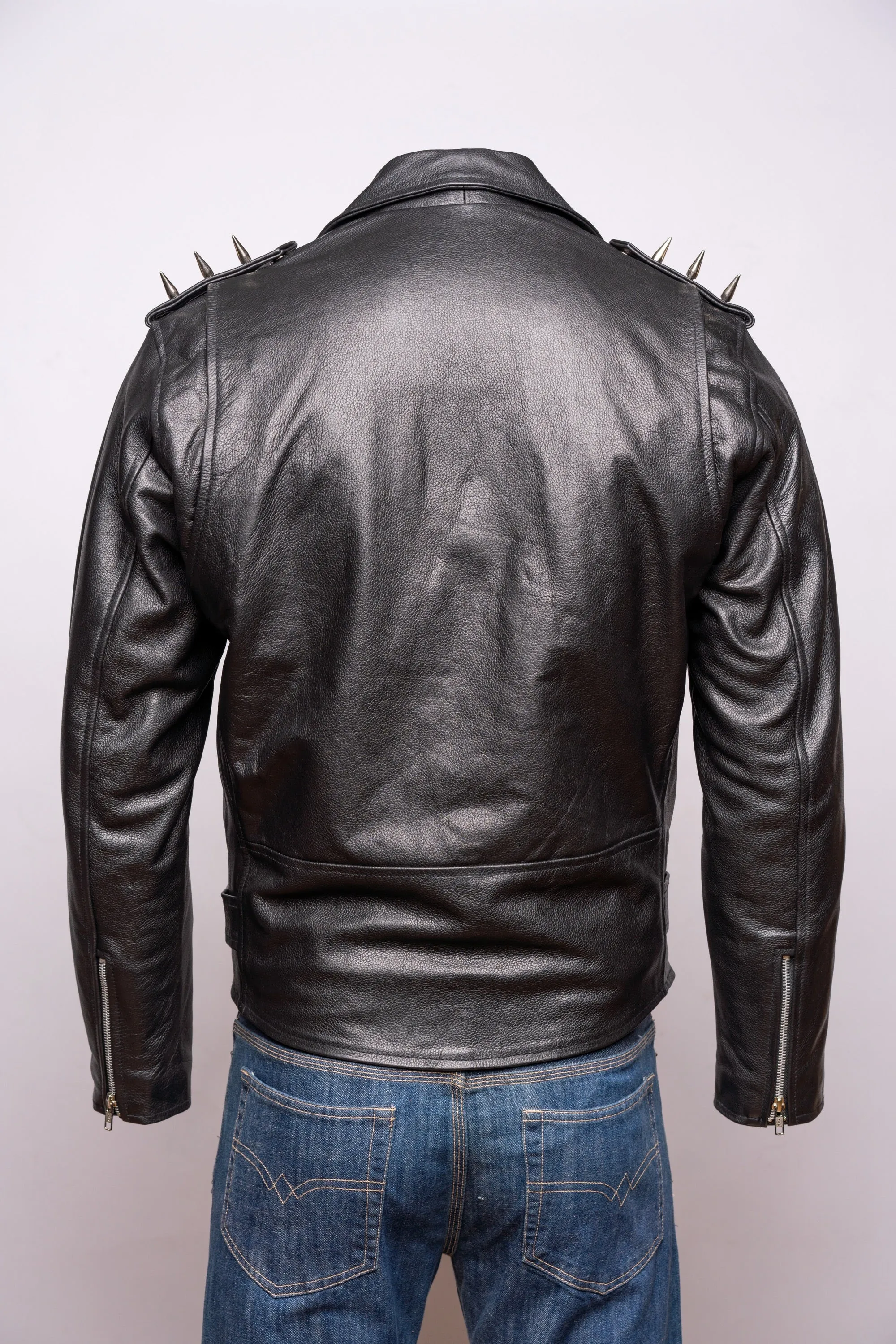 Men's Cow Hide Brando Style Jacket With Spike Detail: Sidney