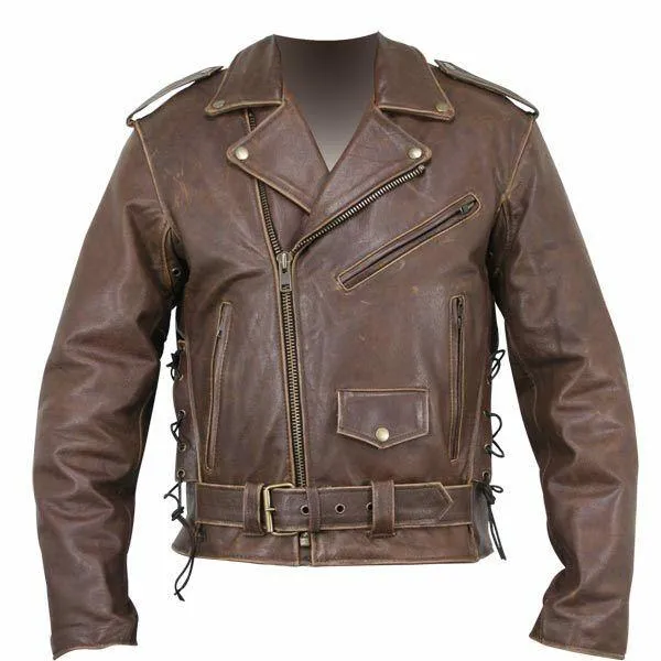 Men's Distressed Retro Brown USA Embossed Eagle Leather Jacket