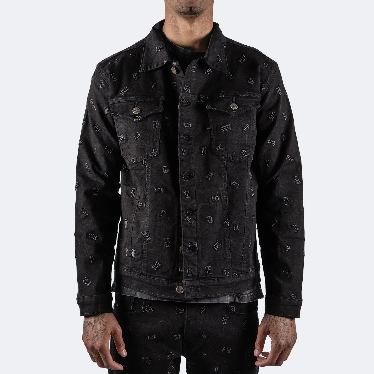 Men's TWO MILL TWENTY Monogram Denim Jean Jacket Jet Black