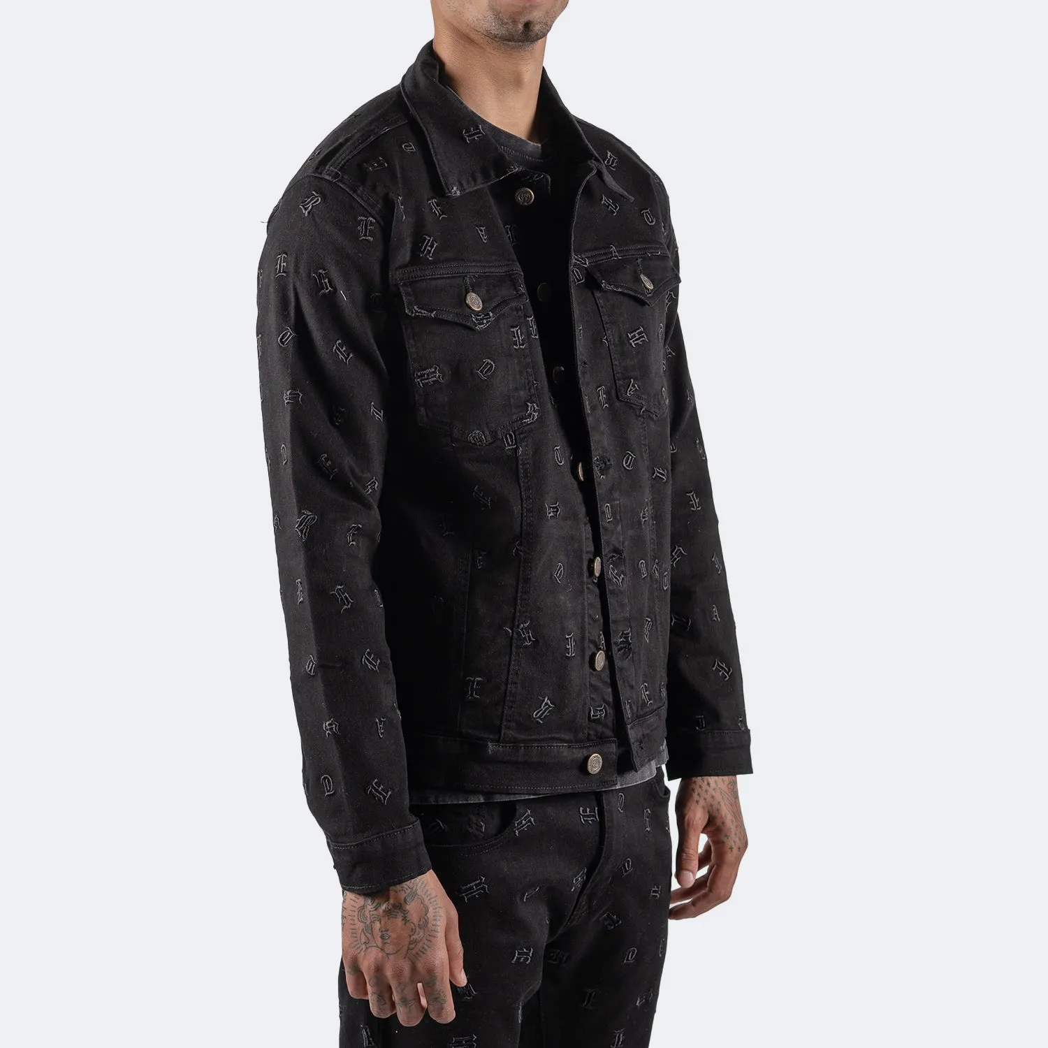 Men's TWO MILL TWENTY Monogram Denim Jean Jacket Jet Black