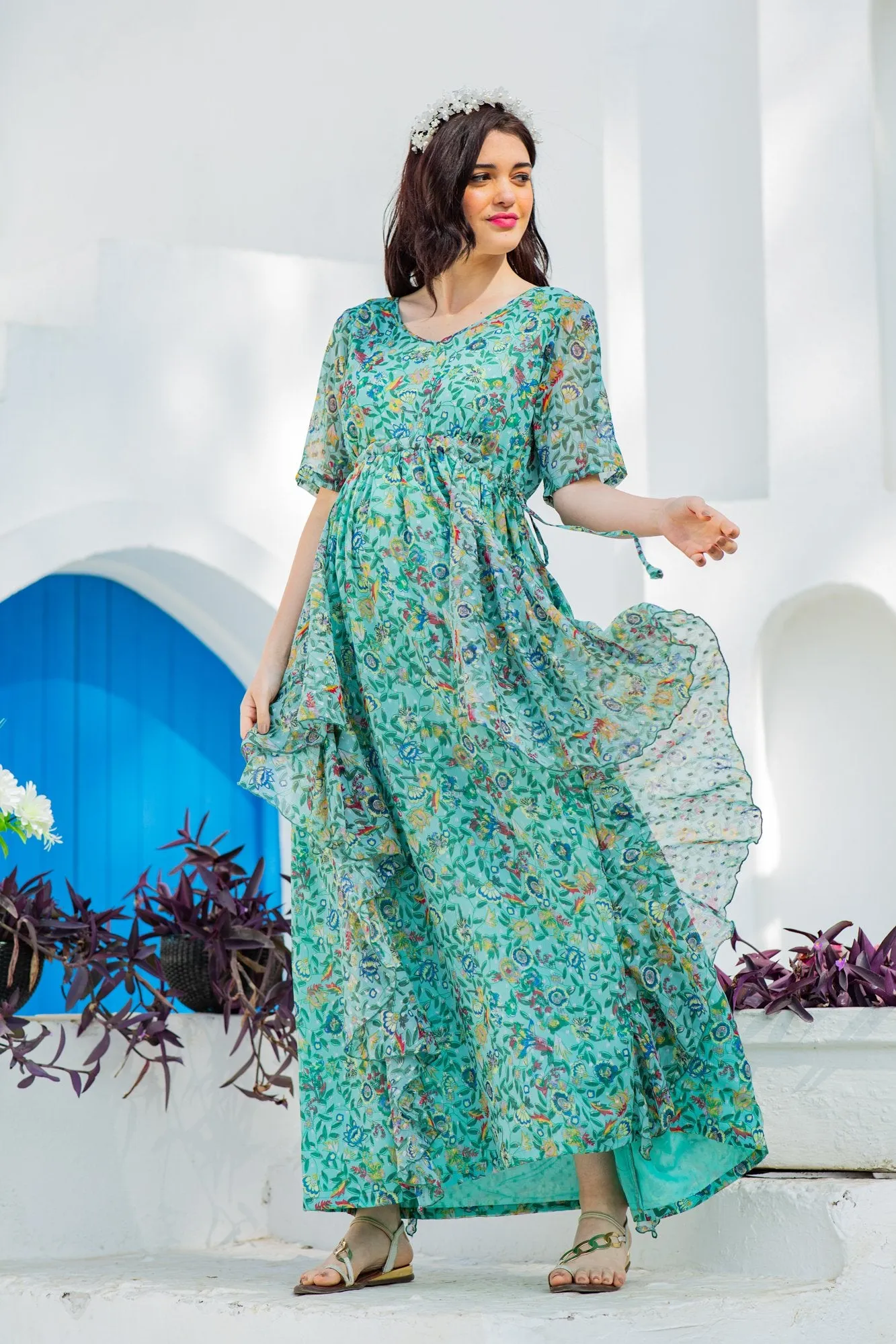 Mint Sage Paisley Maternity Flow Dress