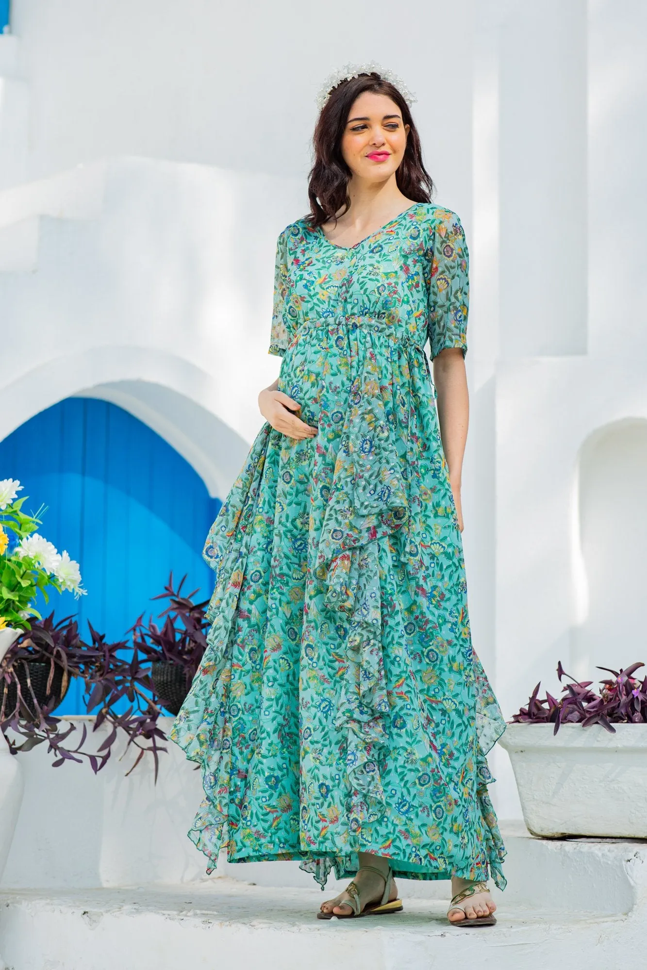 Mint Sage Paisley Maternity Flow Dress