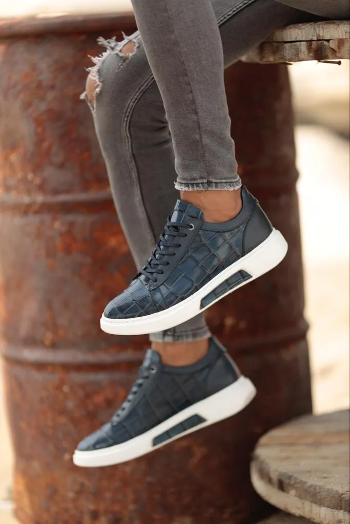 Navy Blue Crocodile Pattern Sneakers for Men | GentWith.com