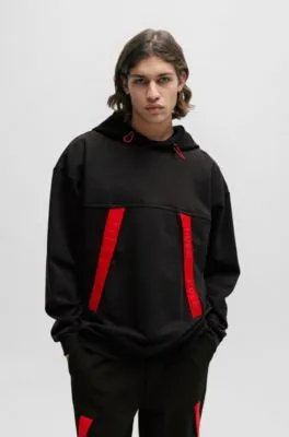 Oversize-fit hoodie with red logo tape