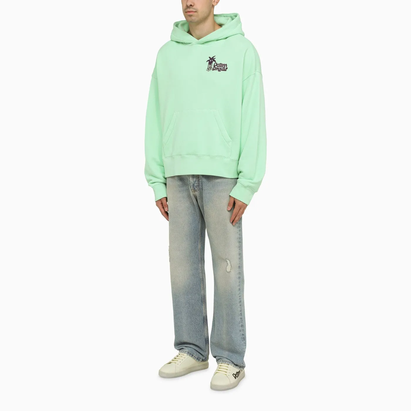 Palm Angels    Palm Angels Green Hoodie With Palm Long Legs Print