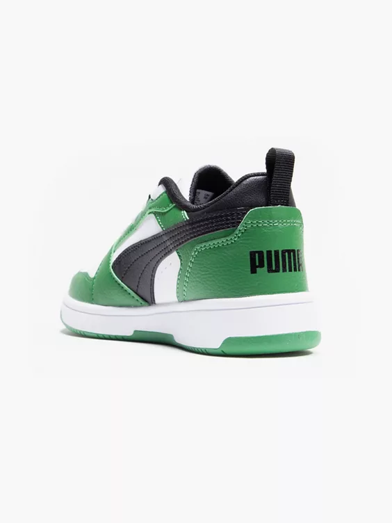 Puma  Junior Boys Puma White/Green/Black Rebound V6 Low PS Trainers