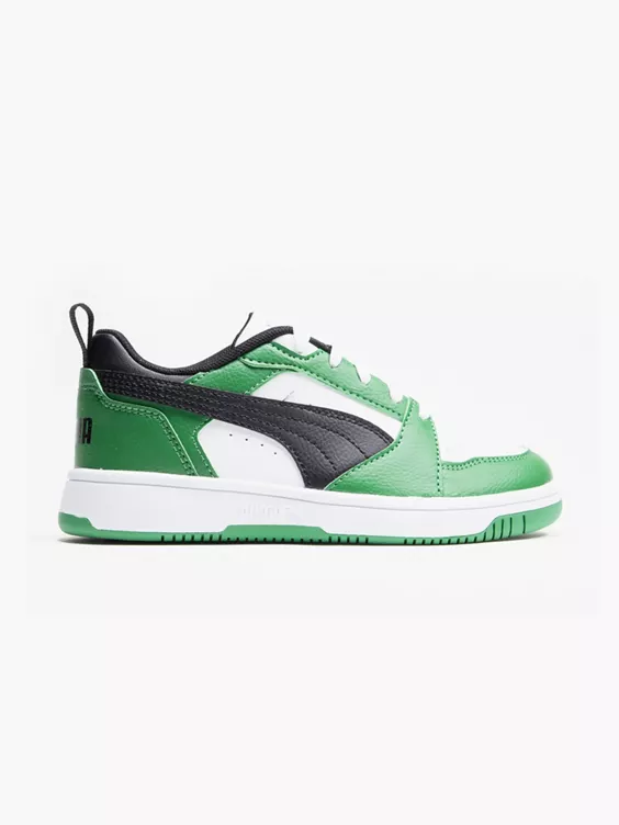 Puma  Junior Boys Puma White/Green/Black Rebound V6 Low PS Trainers