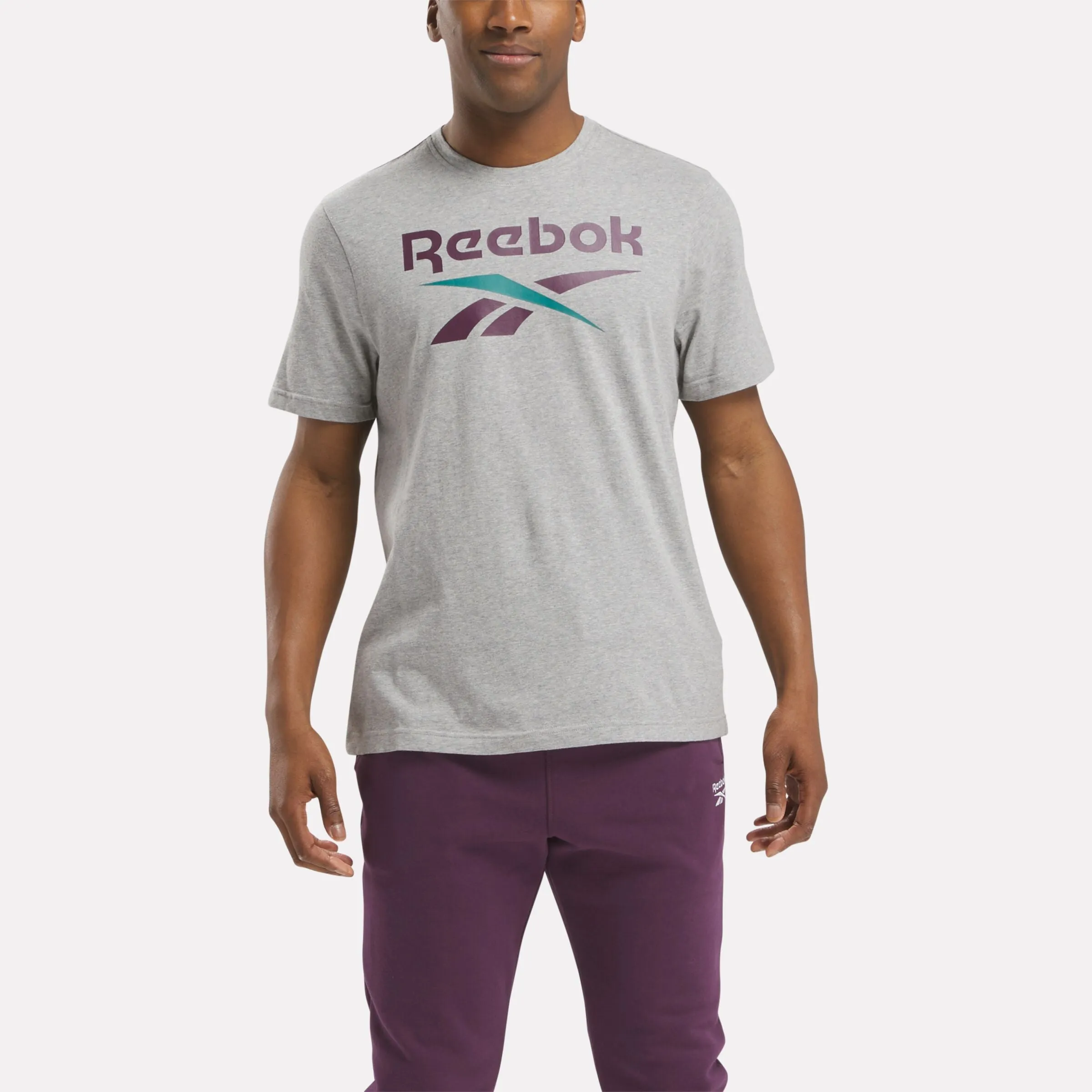 Reebok Identity Big Stacked Logo T-Shirt Grey Heather/Midnight Plum