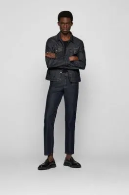 Regular-fit jeans in dark-blue comfort-stretch denim