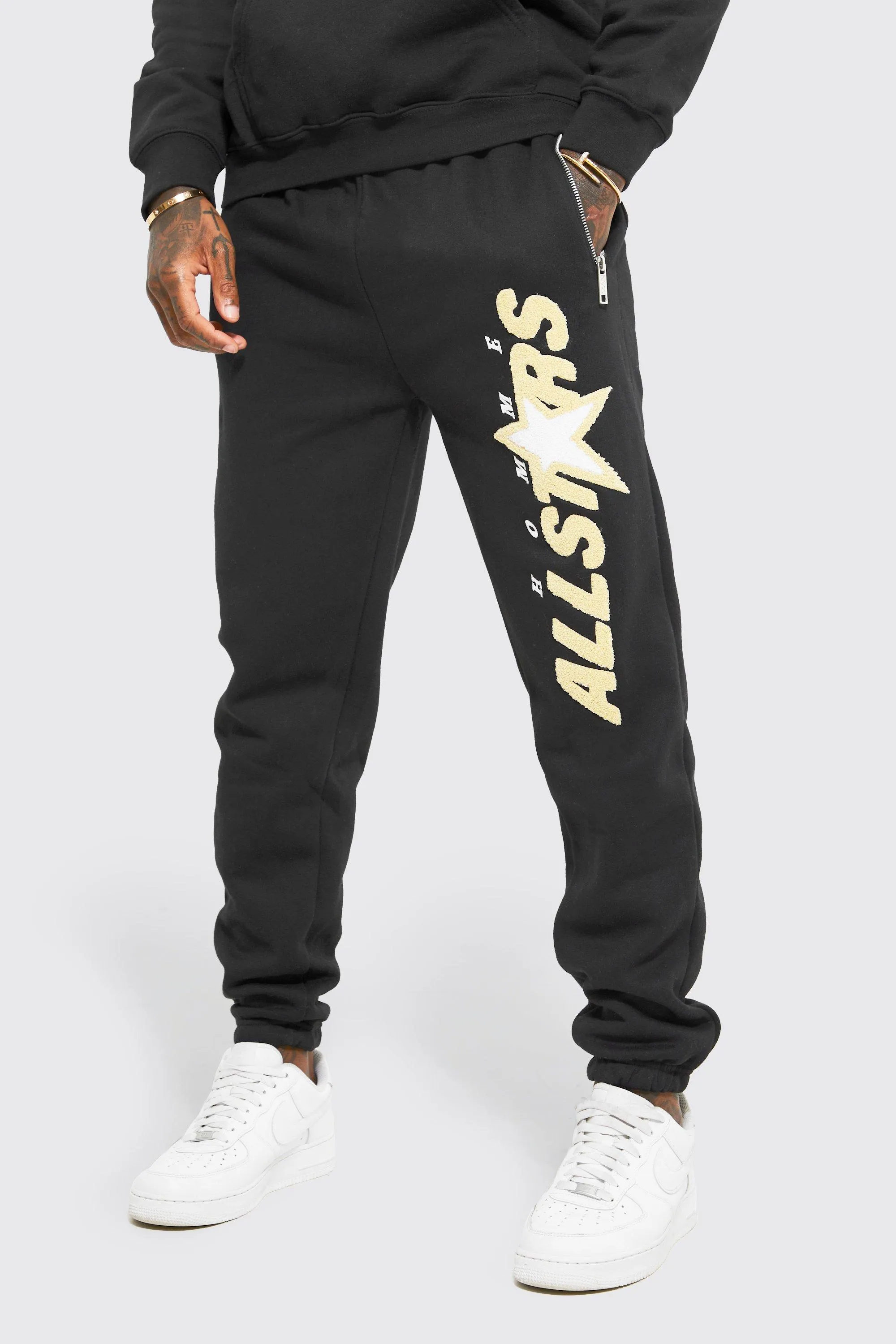 Regular Fit Varsity Applique Graphic Joggers | boohooMAN UK