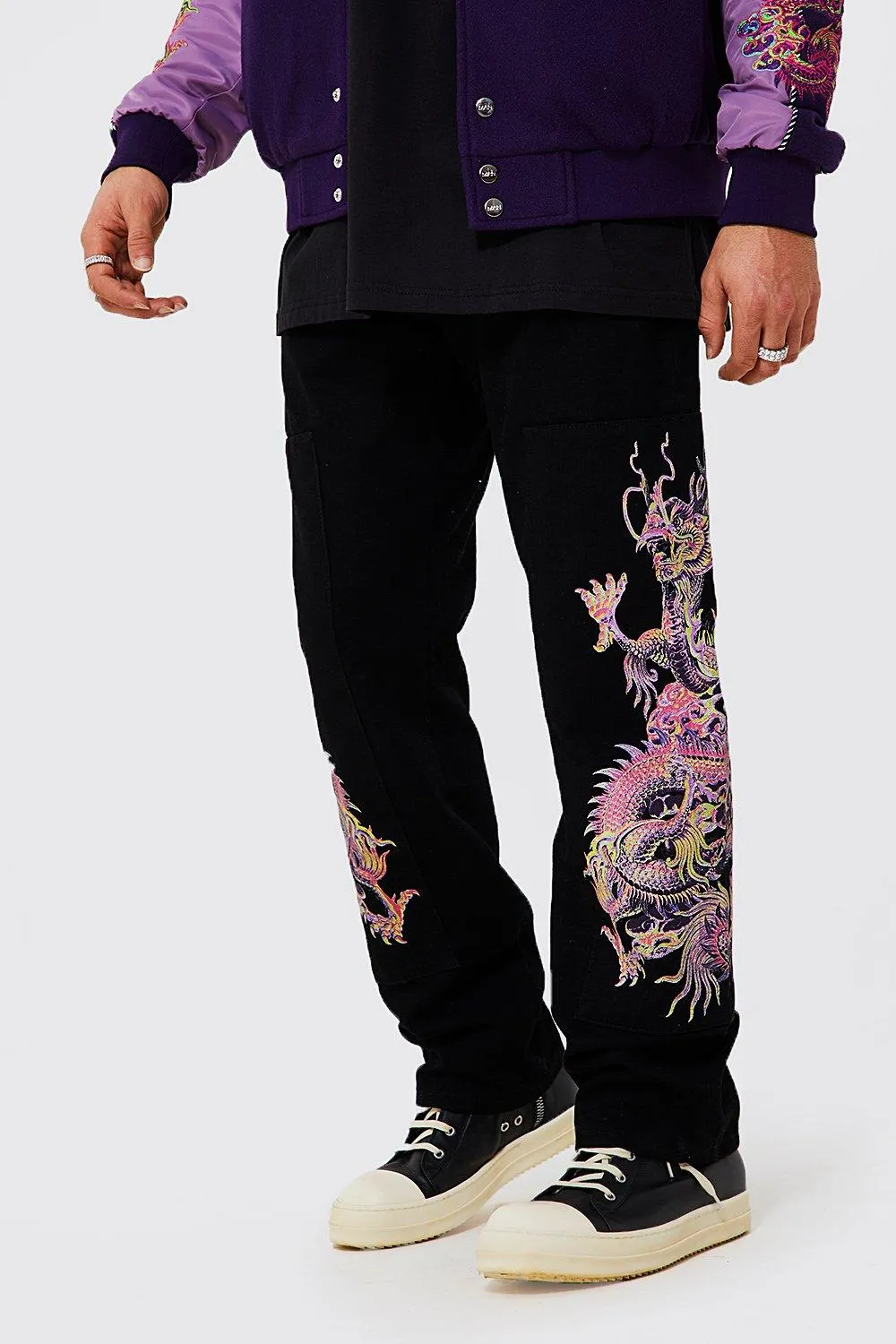 Relaxed Fit Dragon Print Jeans