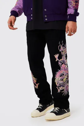 Relaxed Fit Dragon Print Jeans