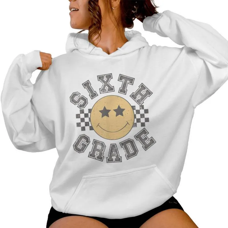 Retro Sixth Grade Smile Face Back To School Teachers Student Women Hoodie