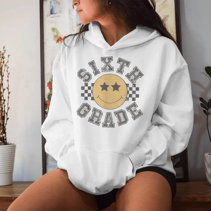 Retro Sixth Grade Smile Face Back To School Teachers Student Women Hoodie