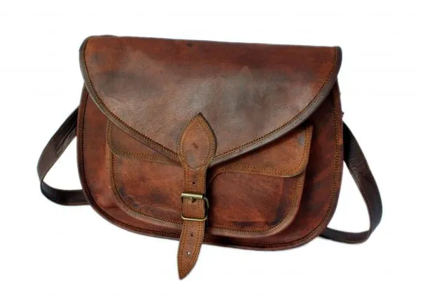 Retro Fashion Genuine Leather Bag Vintage with Shoulder Strap - 15 inches