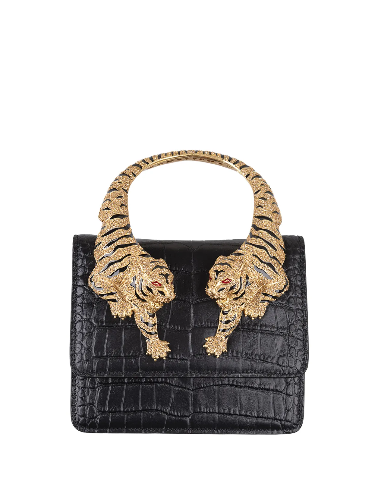 ROBERTO CAVALLI Black Medium Roar Shoulder Bag With Jewelled Tigers