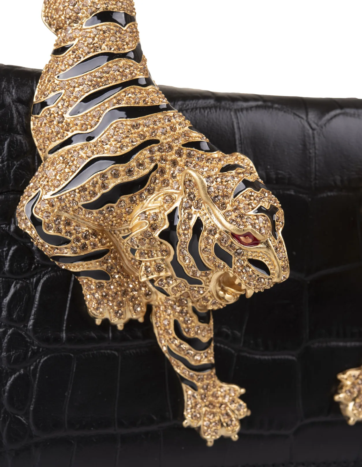 ROBERTO CAVALLI Black Medium Roar Shoulder Bag With Jewelled Tigers