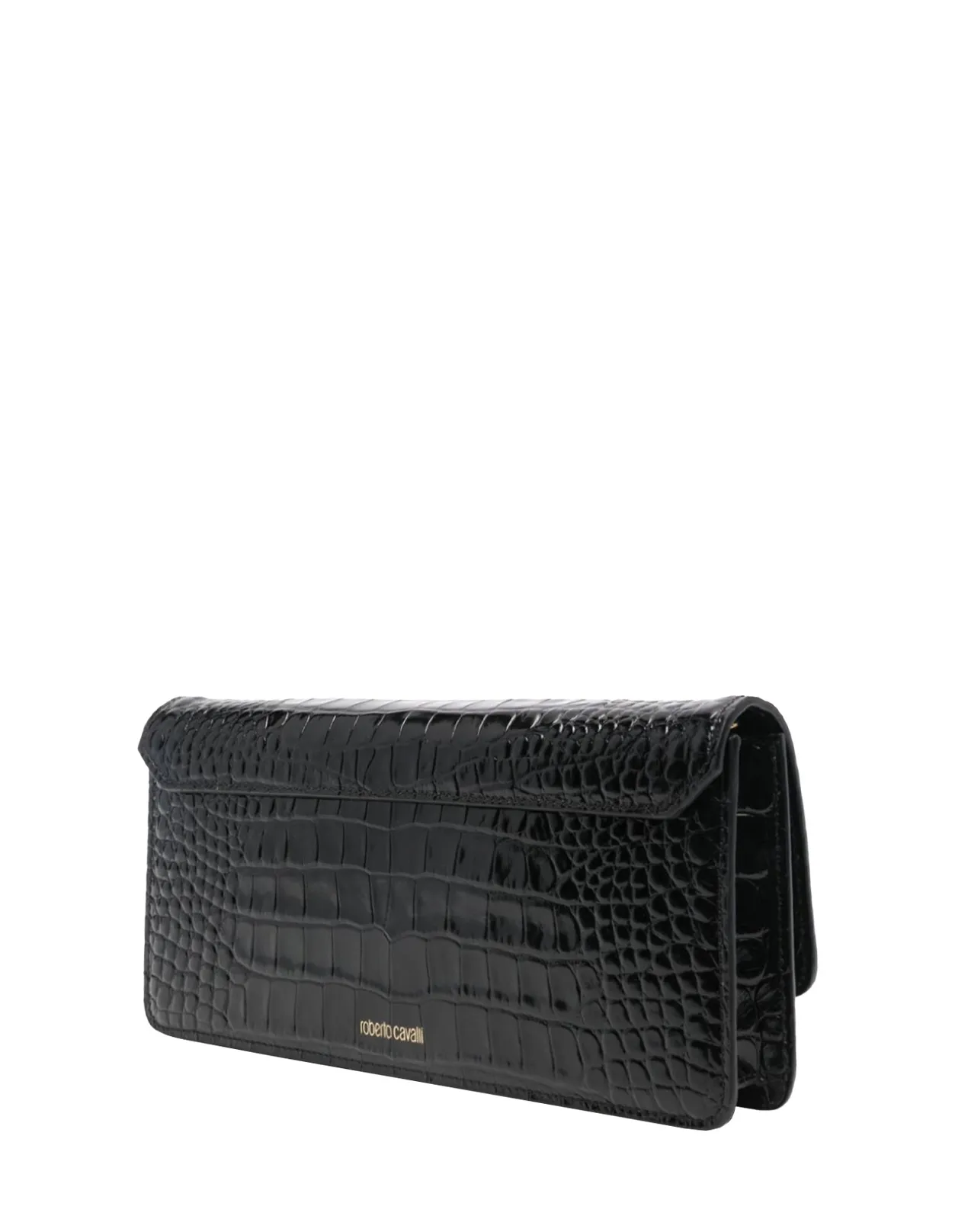 ROBERTO CAVALLI Embossed Crocodile Leather Shoulder Bag With Tiger Jewel