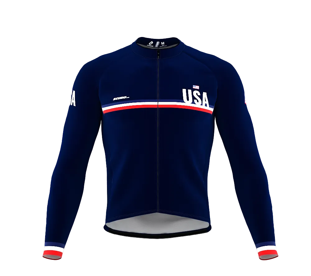 ScudoPro Pro Thermal Long Sleeve Cycling Jersey Country CODE United States Blue | Men and Women