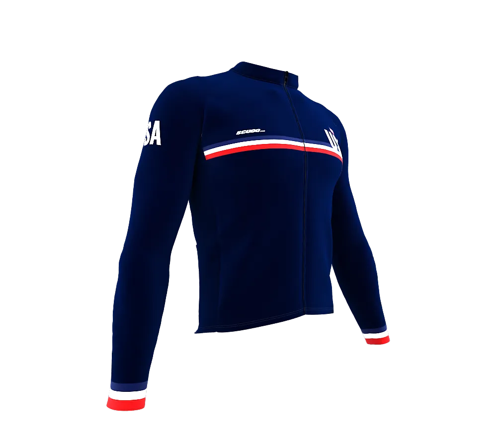 ScudoPro Pro Thermal Long Sleeve Cycling Jersey Country CODE United States Blue | Men and Women