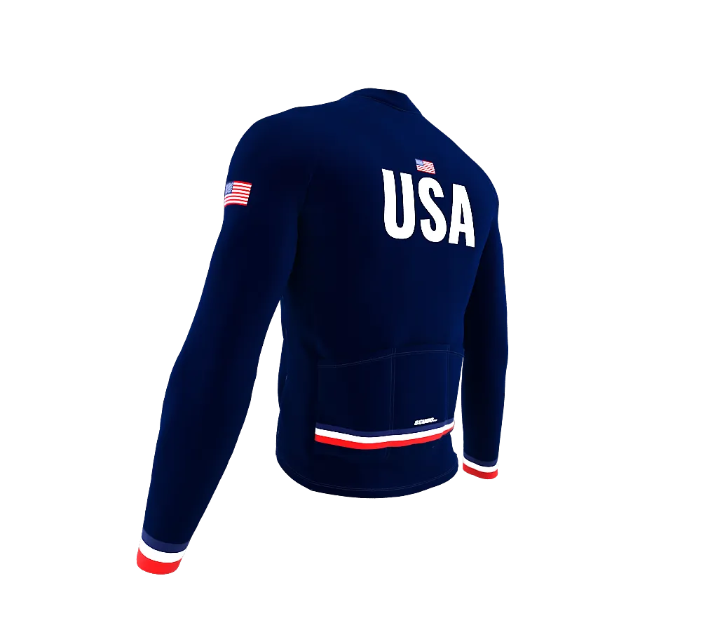 ScudoPro Pro Thermal Long Sleeve Cycling Jersey Country CODE United States Blue | Men and Women