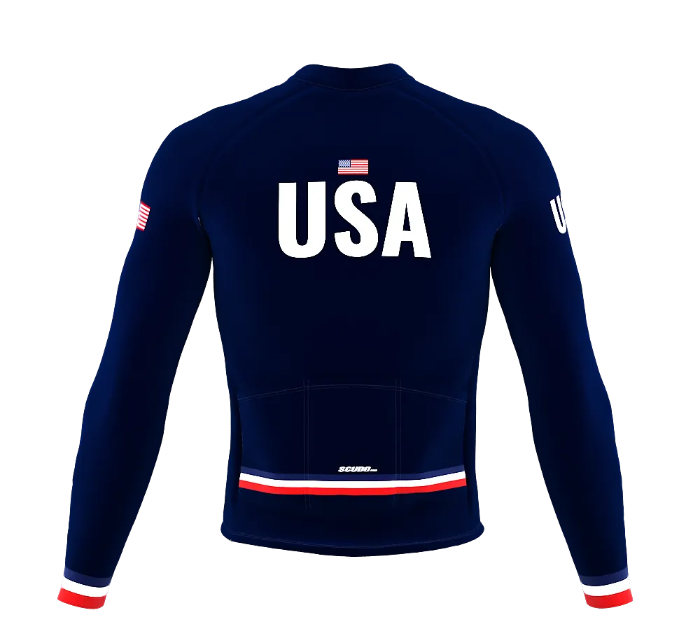 ScudoPro Pro Thermal Long Sleeve Cycling Jersey Country CODE United States Blue | Men and Women