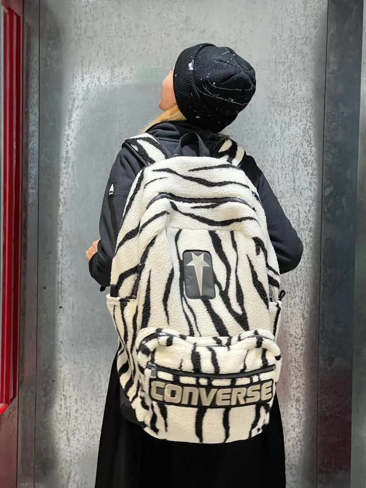 Self-Made Rick Owens Collaboration Zebra Stripe Large Street Plush Backpack