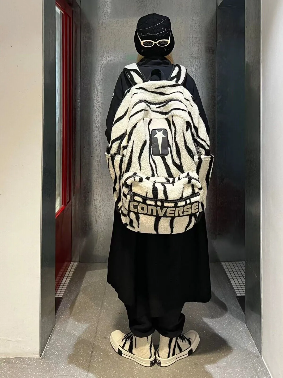 Self-Made Rick Owens Collaboration Zebra Stripe Large Street Plush Backpack