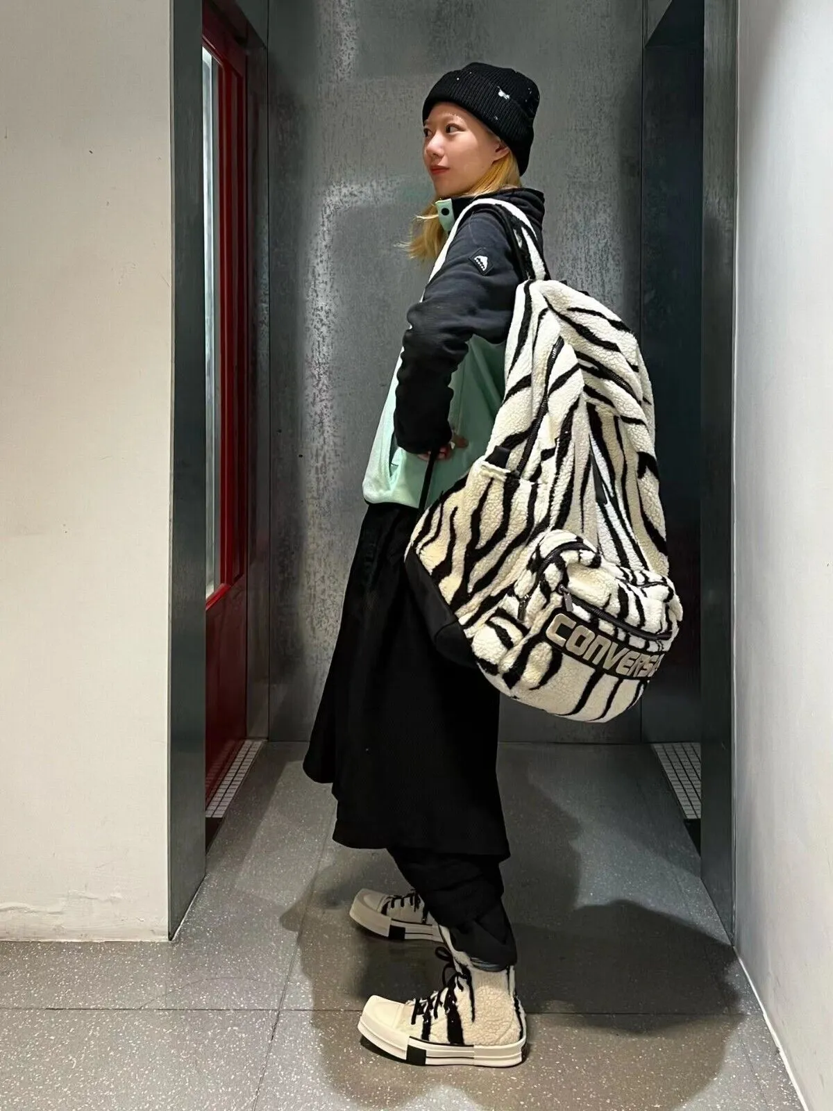 Self-Made Rick Owens Collaboration Zebra Stripe Large Street Plush Backpack