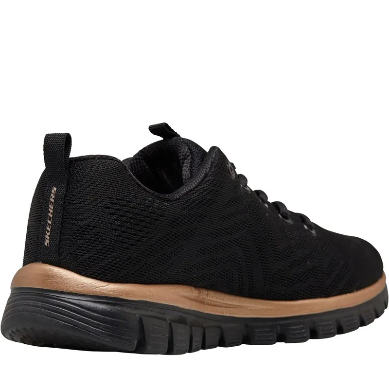 SKECHERS Womens Graceful Get Connected Trainers Black/Rose Gold