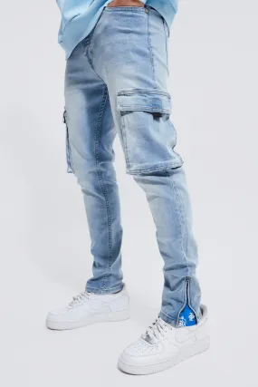 Skinny Stretch Cargo Split Hem Bandana Jeans