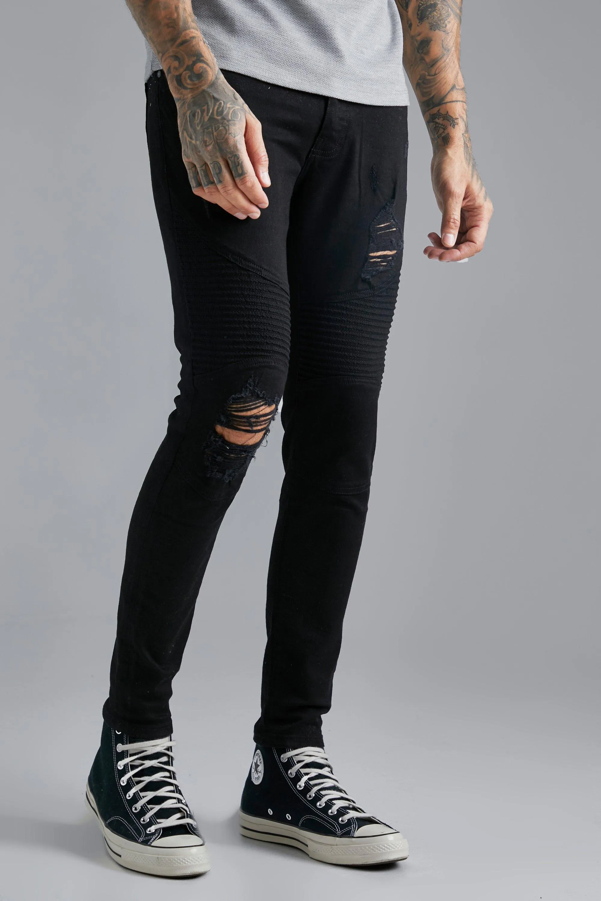 Skinny Stretch Distressed Biker Jeans