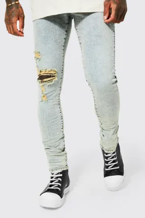 Skinny Stretch Knee Slash Crinkle Hem Jeans