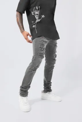 Skinny Stretch Stacked Jeans With Rips