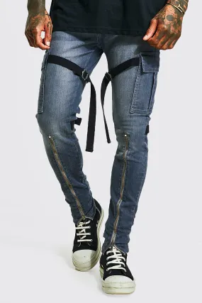 Skinny Stretch Zip Strap Cargo Jeans