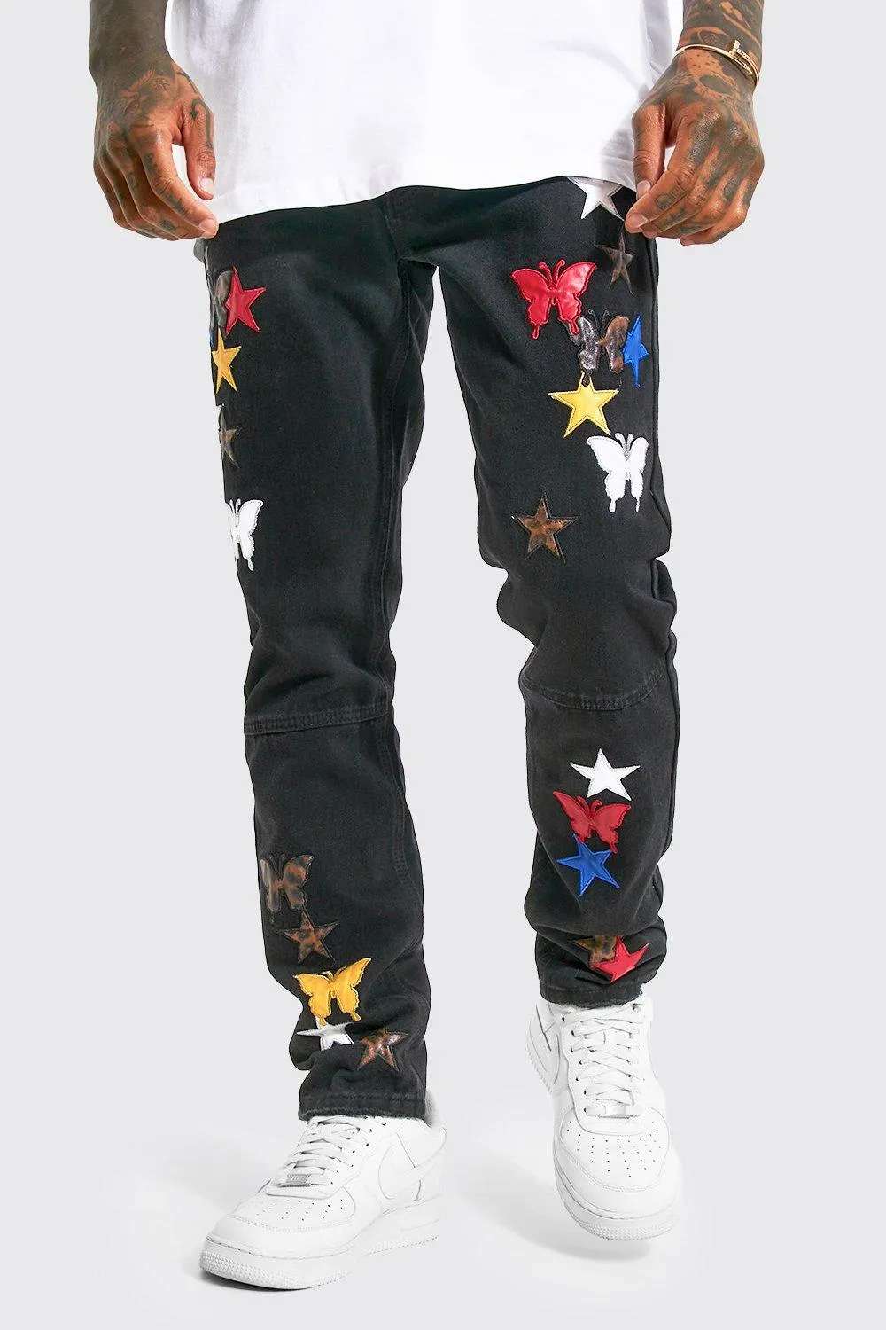 Slim Fit Animal Pu Applique Jeans