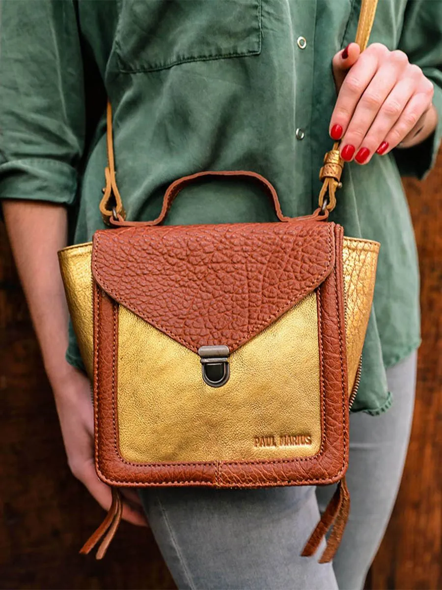 small leather shoulder bag for woman Brown,Gold - Mistinguette Light Brown Gold | PAUL MARIUS