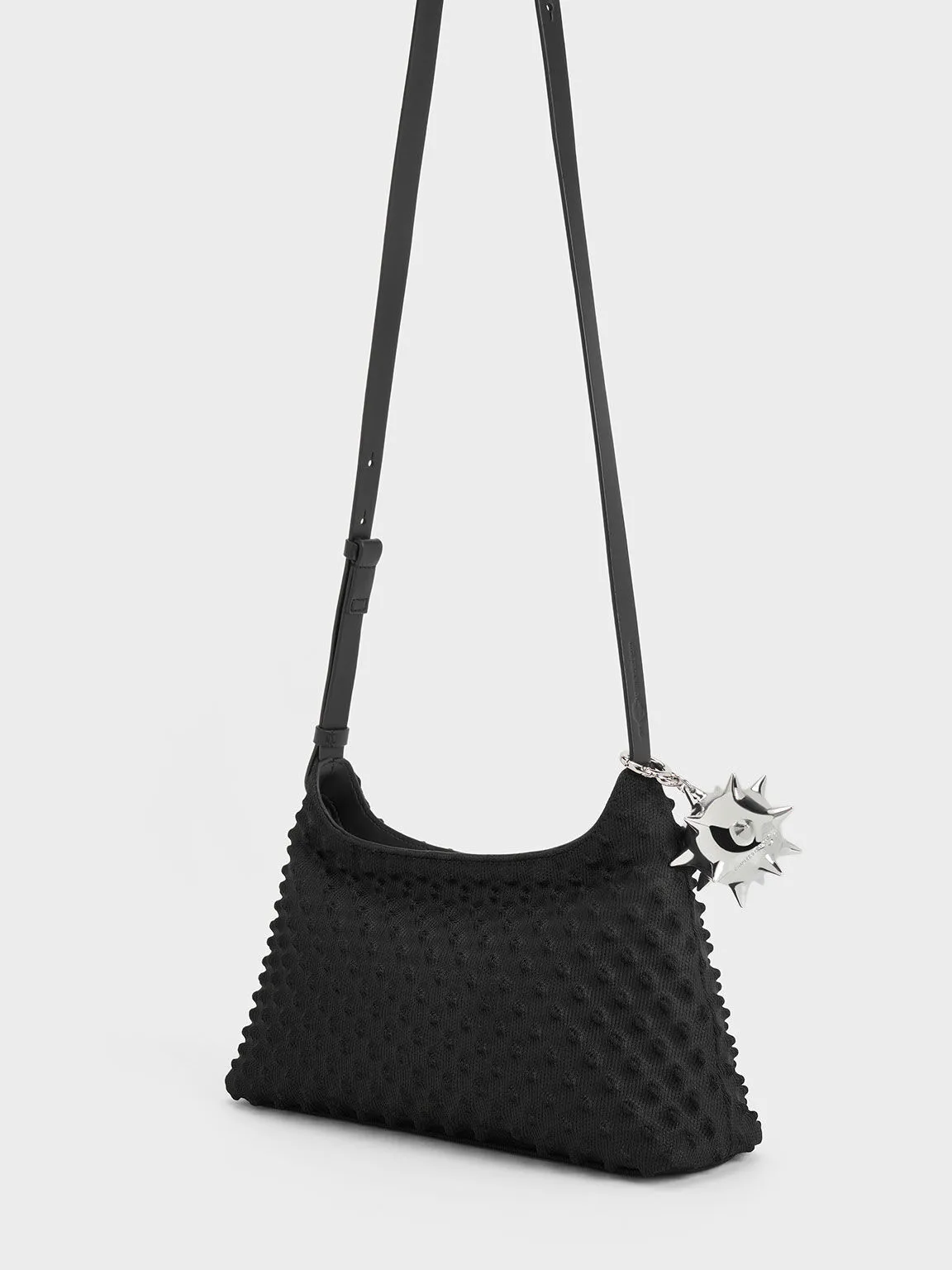 Spike Textured Shoulder Bag - Noir