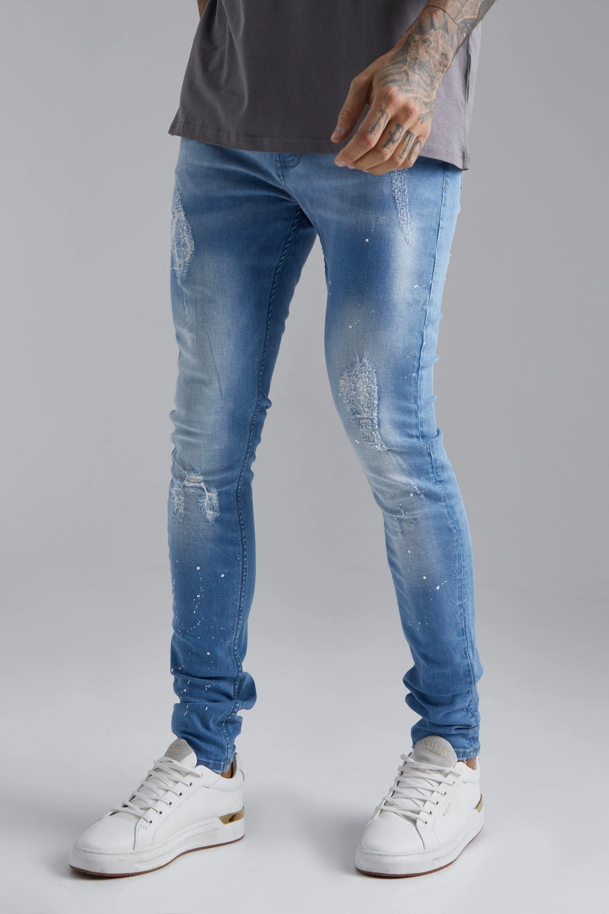 Super Skinny Distressed Stacked Jeans