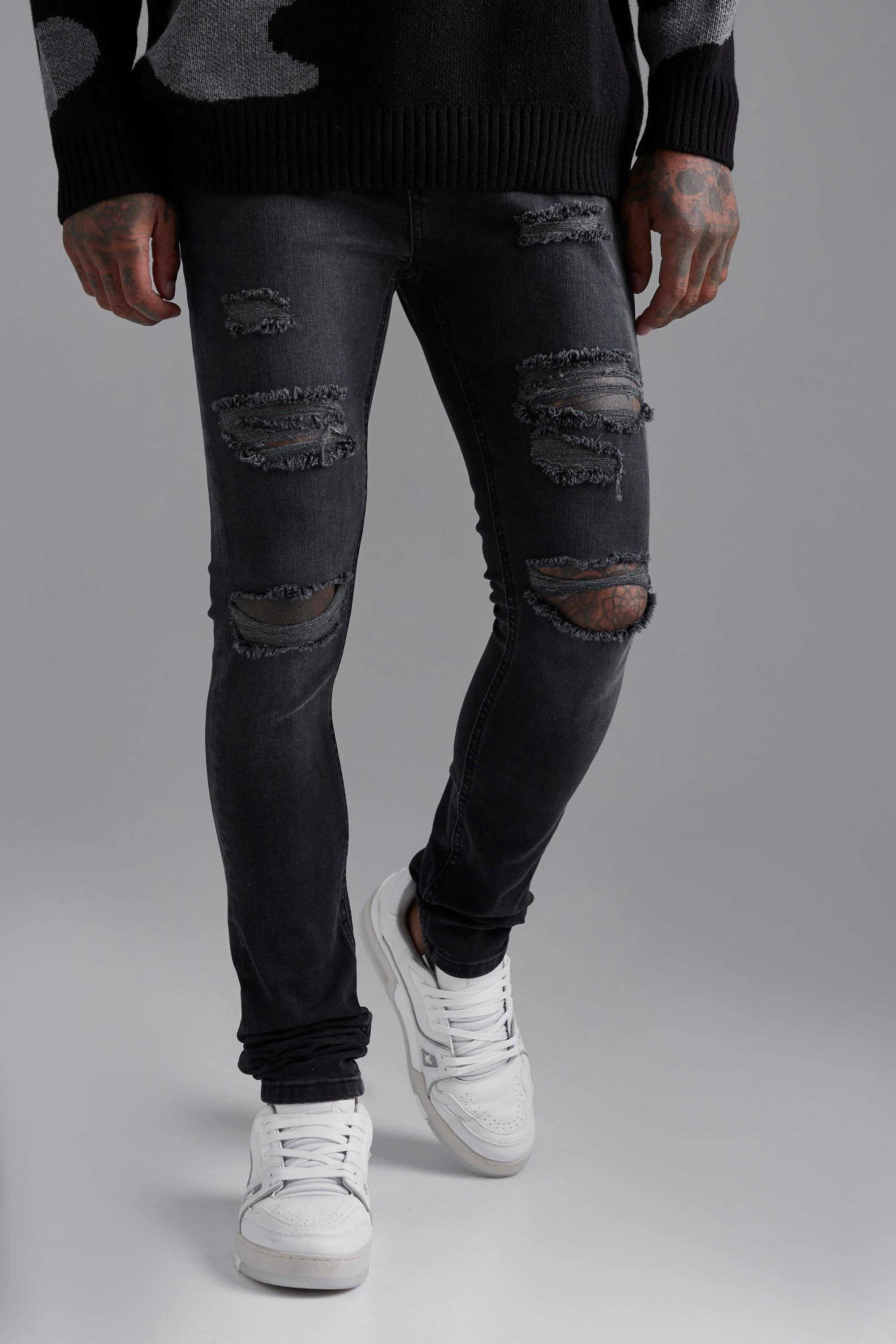 Super Skinny Stacked Jeans With Rips