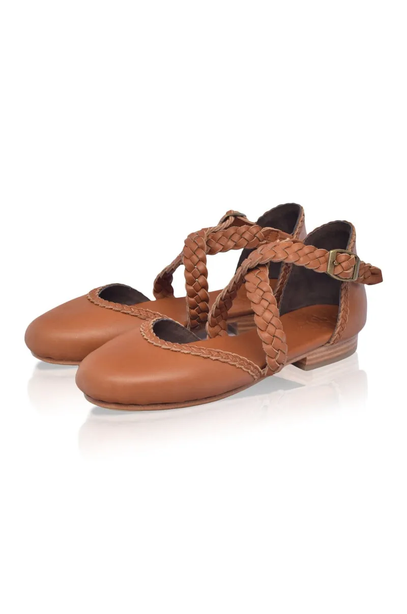 Tallulah Braided Leather Flats in Vintage Camel