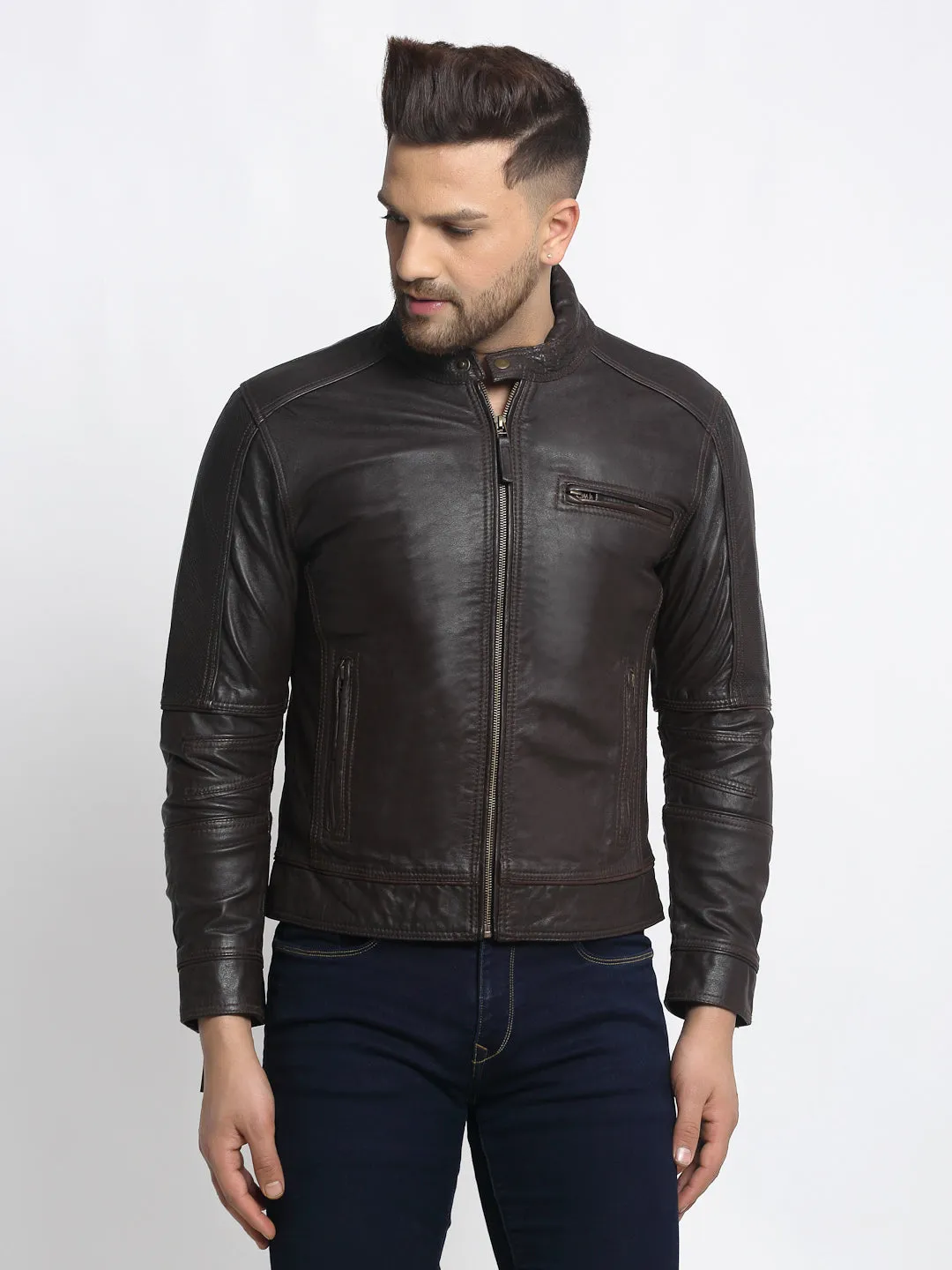 Teakwood Leathers Brown Genuine Leather Jacket - Clearance sale