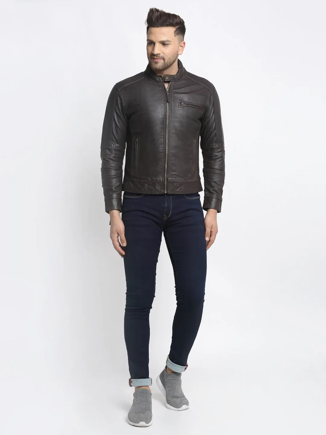 Teakwood Leathers Brown Genuine Leather Jacket - Clearance sale